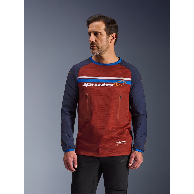 Maillot de motocross Alpinestars Maxdura Dual orange-bleu foncé