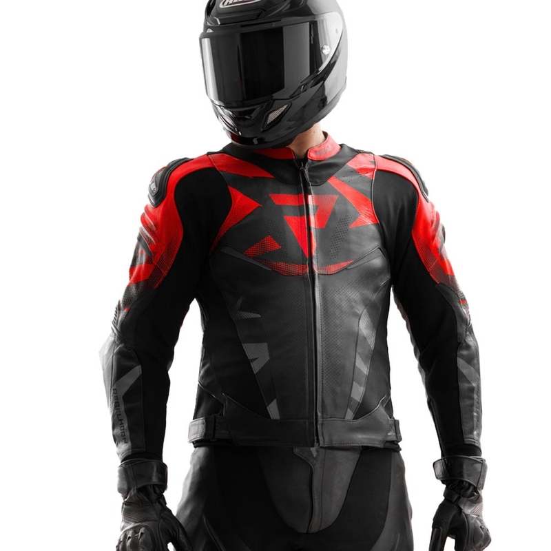 Blouson de moto en cuir Rebelhorn Inferno noir et rouge fluo