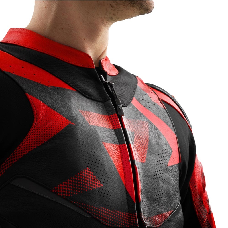 Blouson de moto en cuir Rebelhorn Inferno noir et rouge fluo