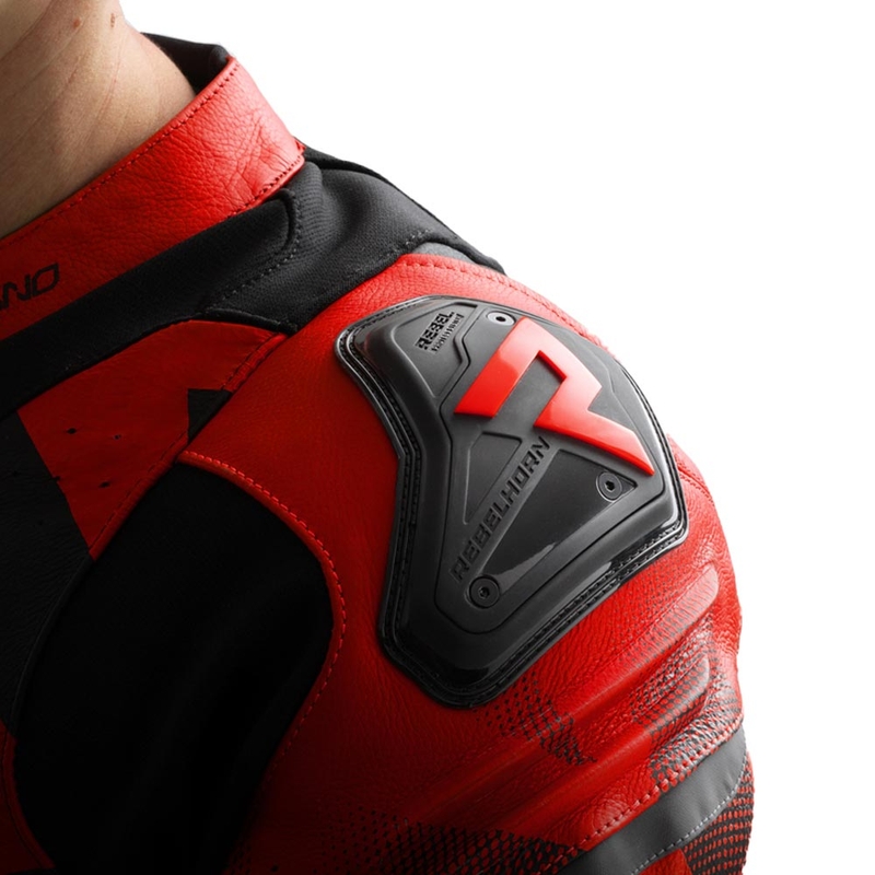 Blouson de moto en cuir Rebelhorn Inferno noir et rouge fluo