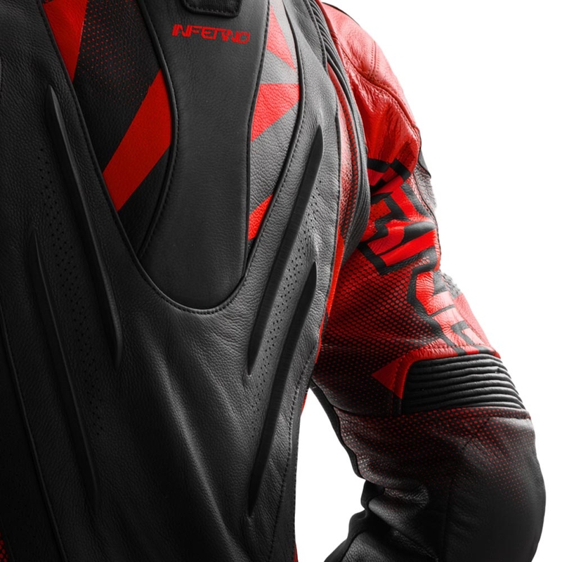 Blouson de moto en cuir Rebelhorn Inferno noir et rouge fluo