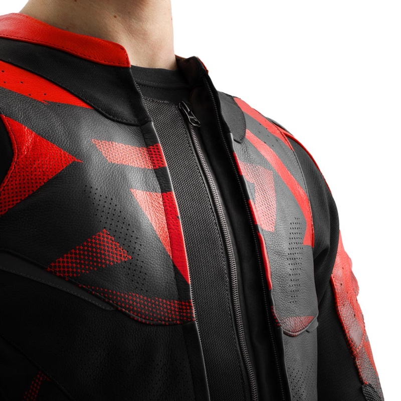 Blouson de moto en cuir Rebelhorn Inferno noir et rouge fluo