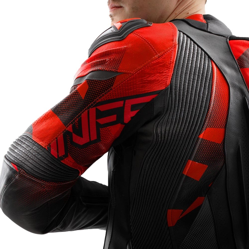Blouson de moto en cuir Rebelhorn Inferno noir et rouge fluo