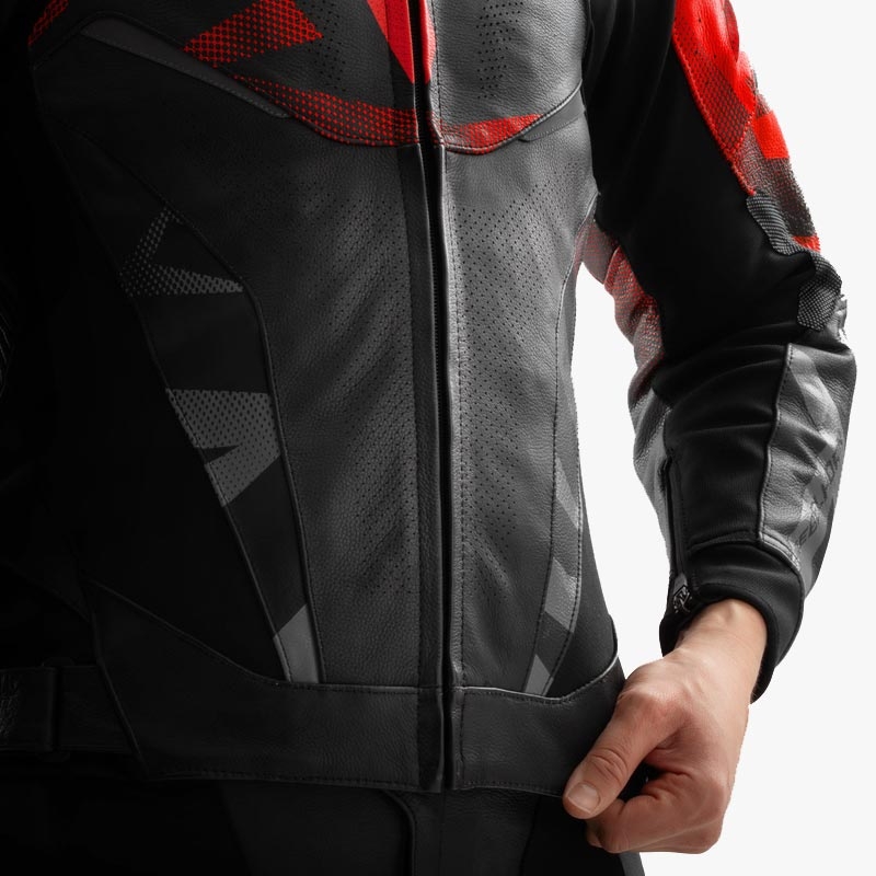 Blouson de moto en cuir Rebelhorn Inferno noir et rouge fluo