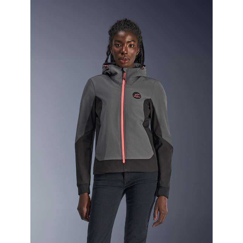 Veste de moto Alpinestars Stella Radium Tech Hoodie pour femme, gris foncé-noir-rose