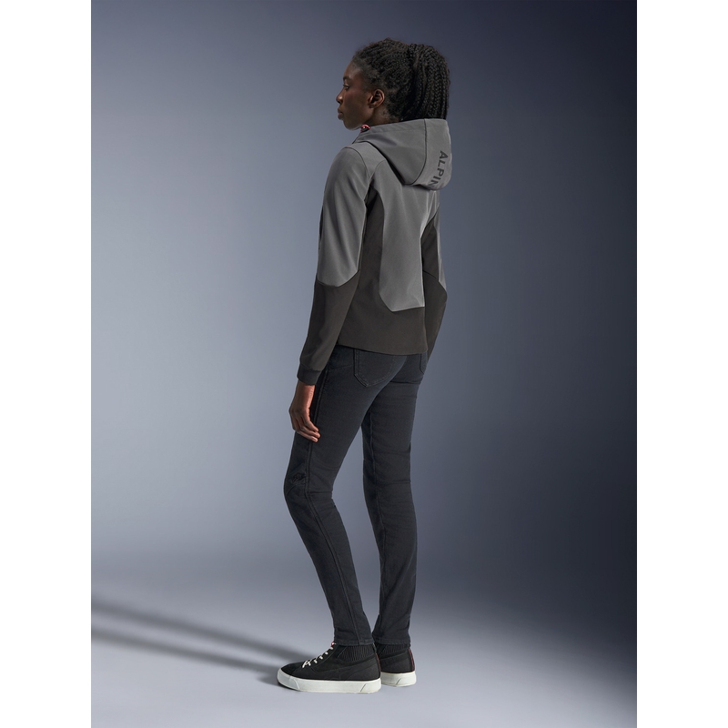 Veste de moto Alpinestars Stella Radium Tech Hoodie pour femme, gris foncé-noir-rose