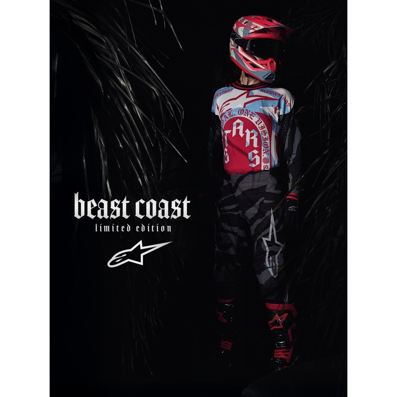 Maillot de motocross Alpinestars Techstar édition limitée Beast Coast, gris-noir-orange