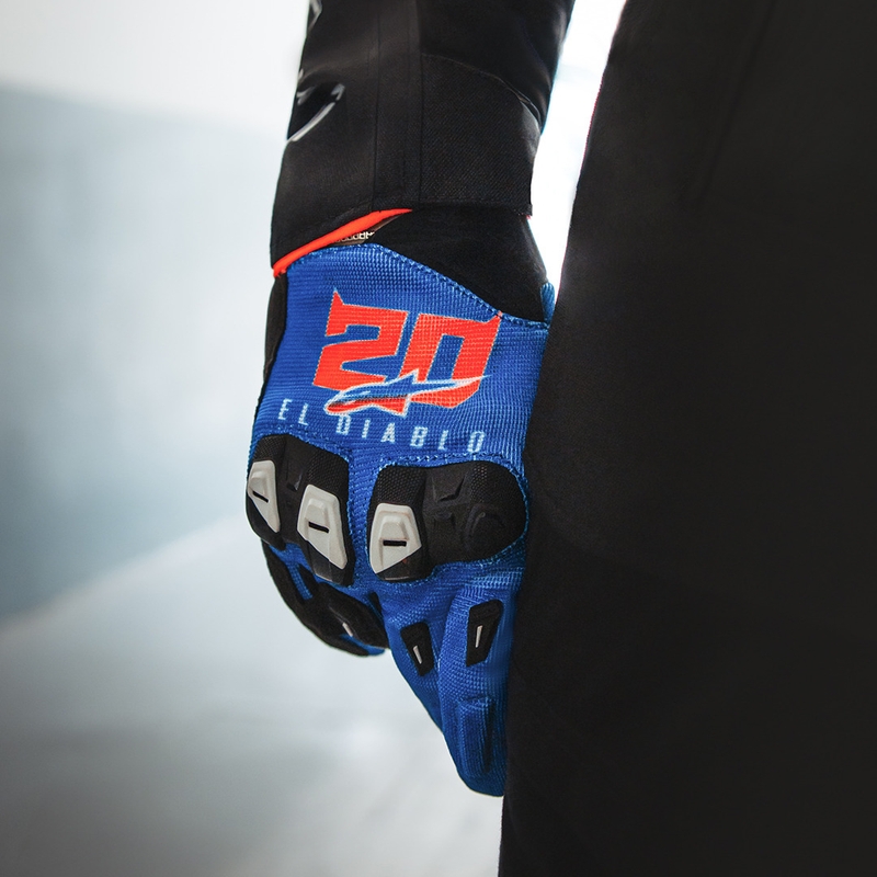 Gants de moto Alpinestars SP X 1 FQ20, collection bleu-noir-rouge fluo