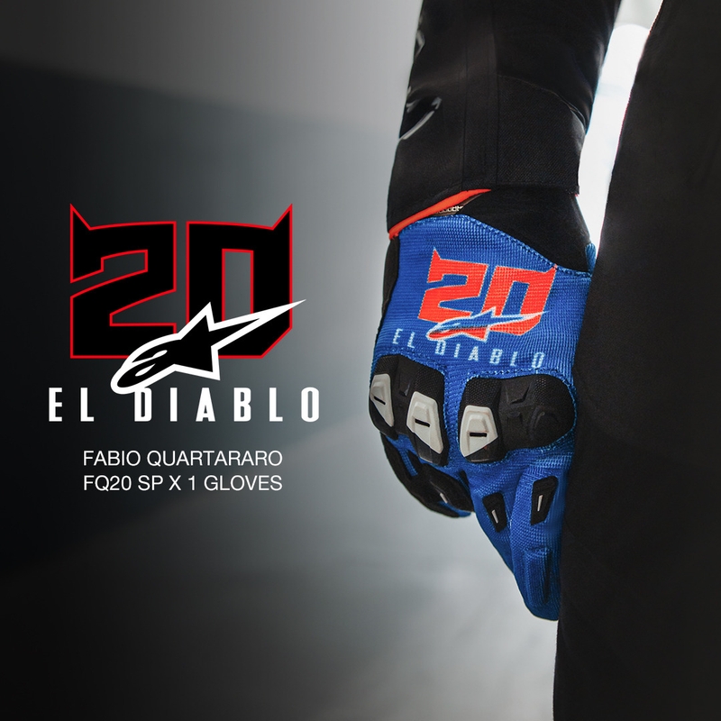 Gants de moto Alpinestars SP X 1 FQ20, collection bleu-noir-rouge fluo
