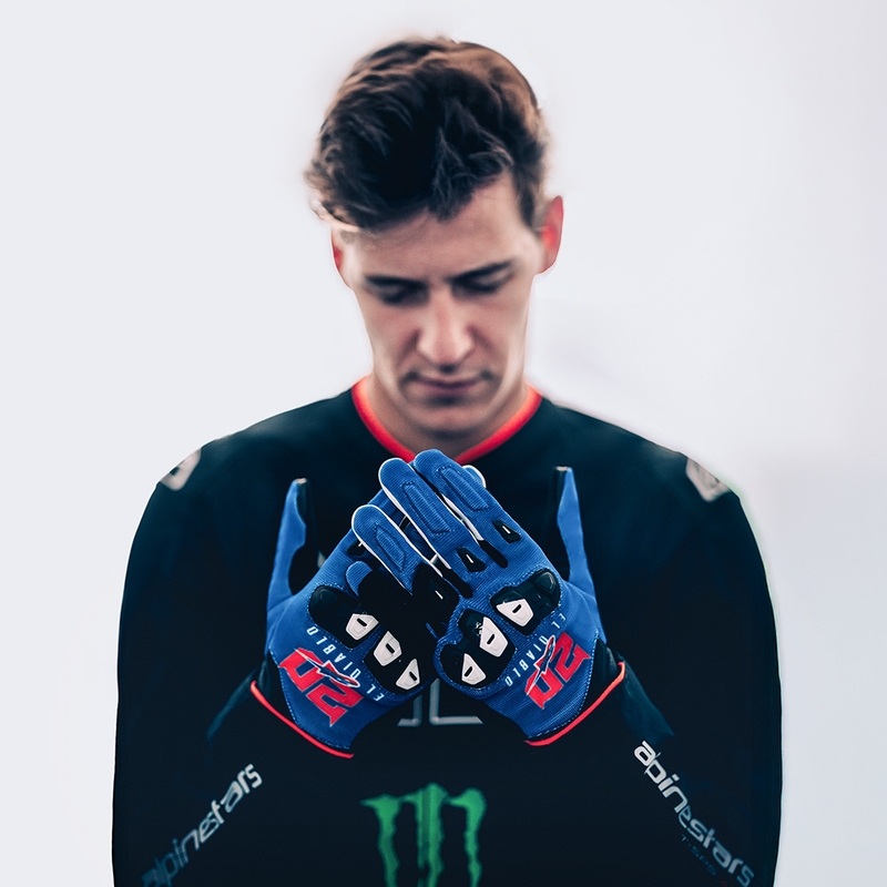 Gants de moto Alpinestars SP X 1 FQ20, collection bleu-noir-rouge fluo