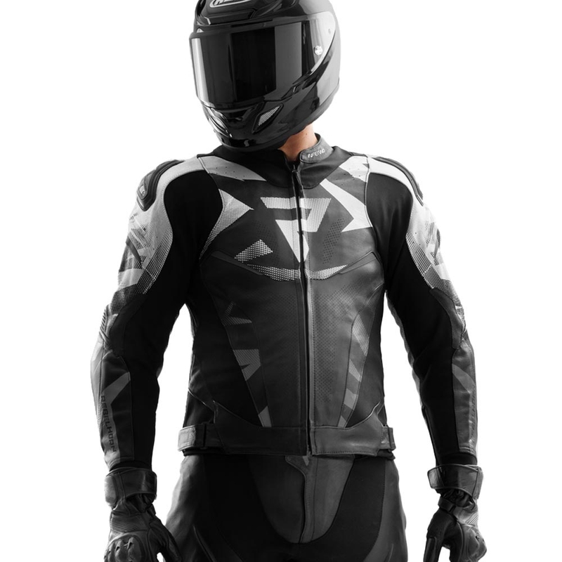 Blouson de moto en cuir Rebelhorn Inferno noir et blanc