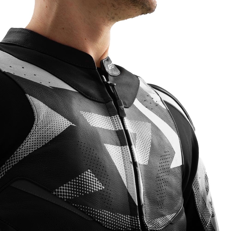Blouson de moto en cuir Rebelhorn Inferno noir et blanc