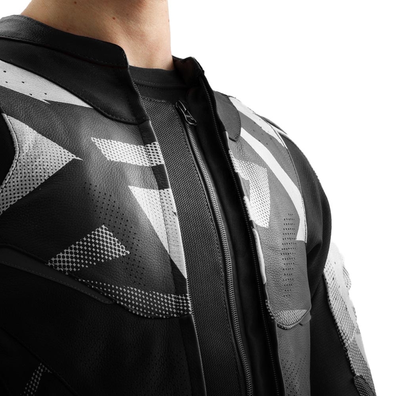 Blouson de moto en cuir Rebelhorn Inferno noir et blanc