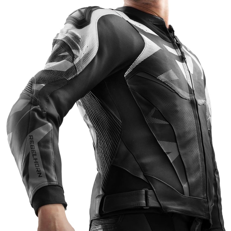 Blouson de moto en cuir Rebelhorn Inferno noir et blanc