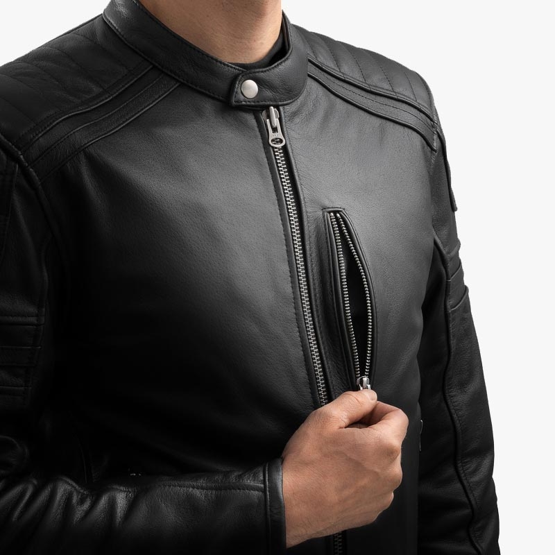 Blouson de moto en cuir noir Ozone Colt