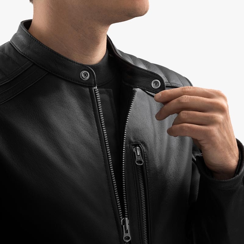 Blouson de moto en cuir noir Ozone Colt