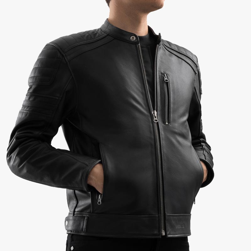 Blouson de moto en cuir noir Ozone Colt