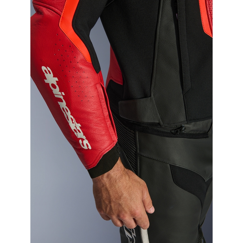 Blouson de moto en cuir Alpinestars GP Force V2 Airflow rouge fluo-noir-blanc