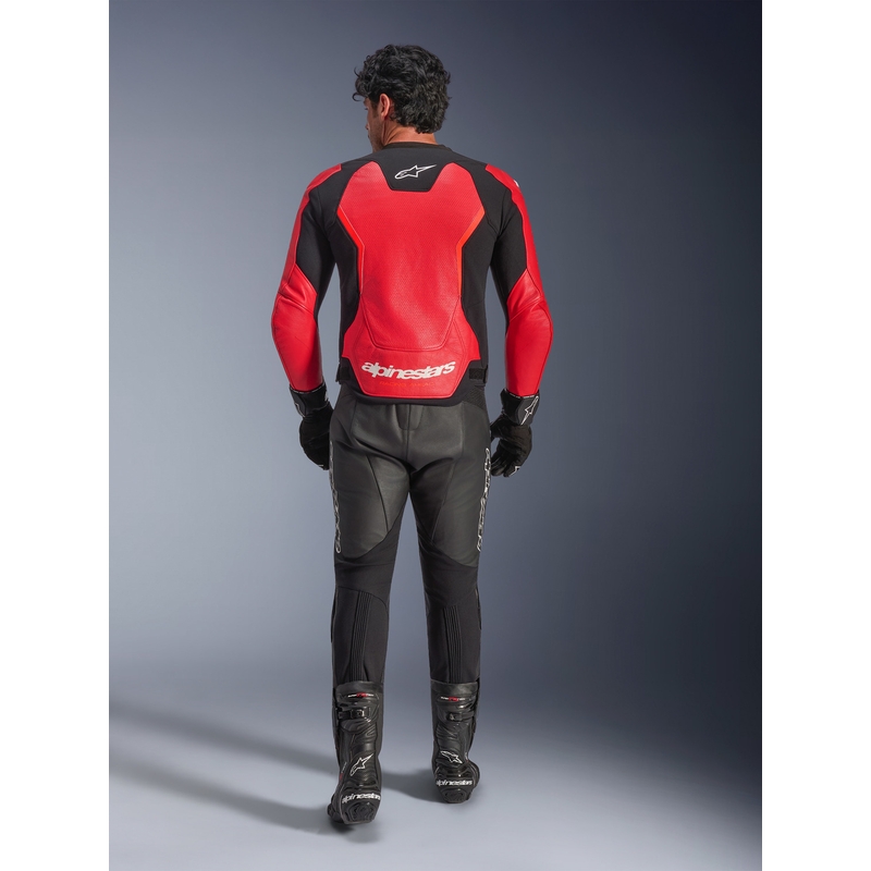 Blouson de moto en cuir Alpinestars GP Force V2 Airflow rouge fluo-noir-blanc