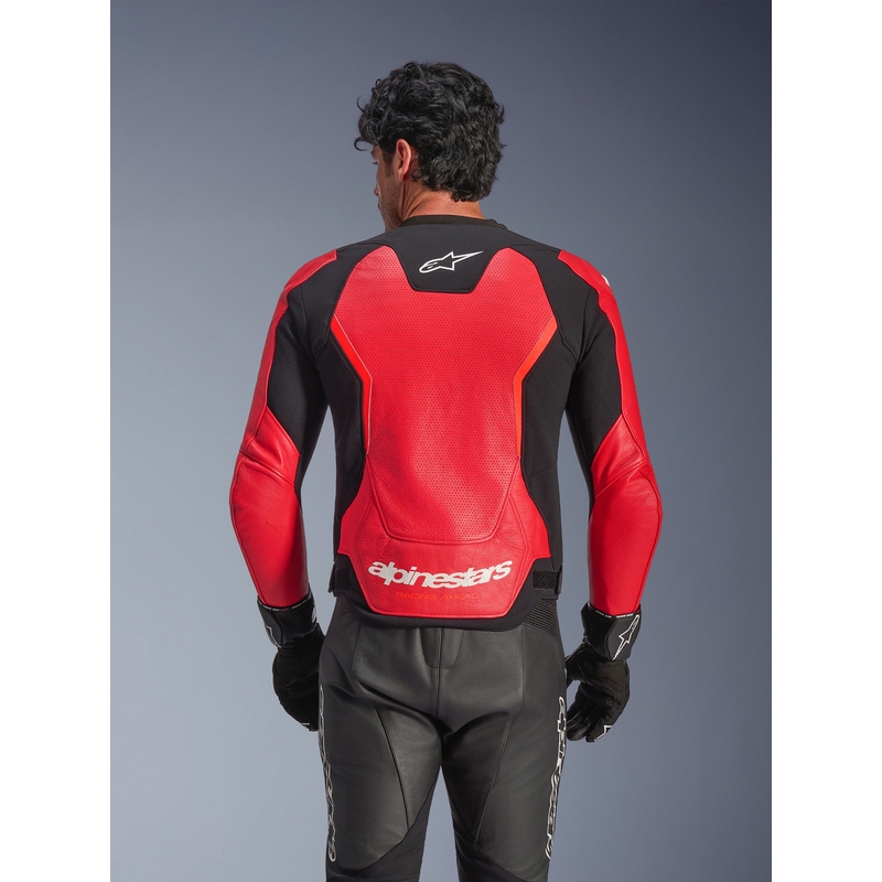 Blouson de moto en cuir Alpinestars GP Force V2 Airflow rouge fluo-noir-blanc
