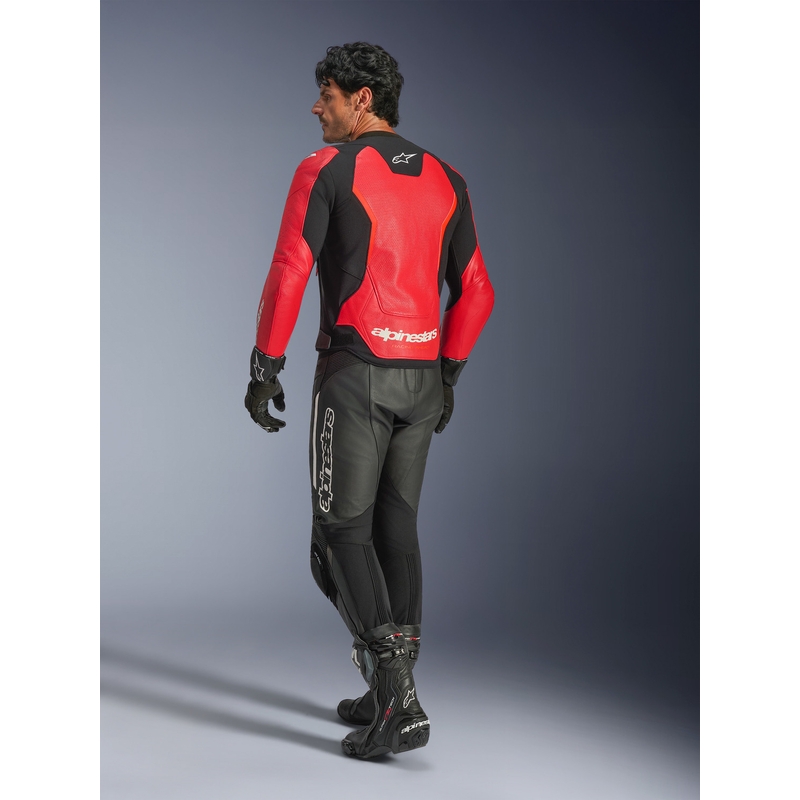 Blouson de moto en cuir Alpinestars GP Force V2 Airflow rouge fluo-noir-blanc