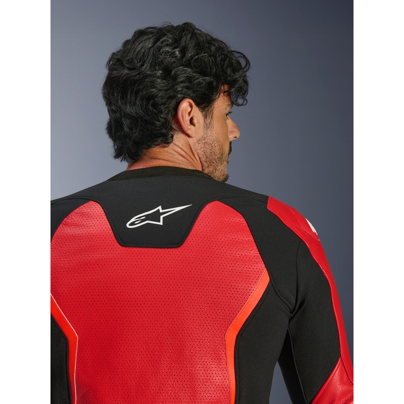 Blouson de moto en cuir Alpinestars GP Force V2 Airflow rouge fluo-noir-blanc