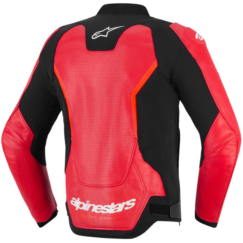 Blouson de moto en cuir Alpinestars GP Force V2 Airflow rouge fluo-noir-blanc