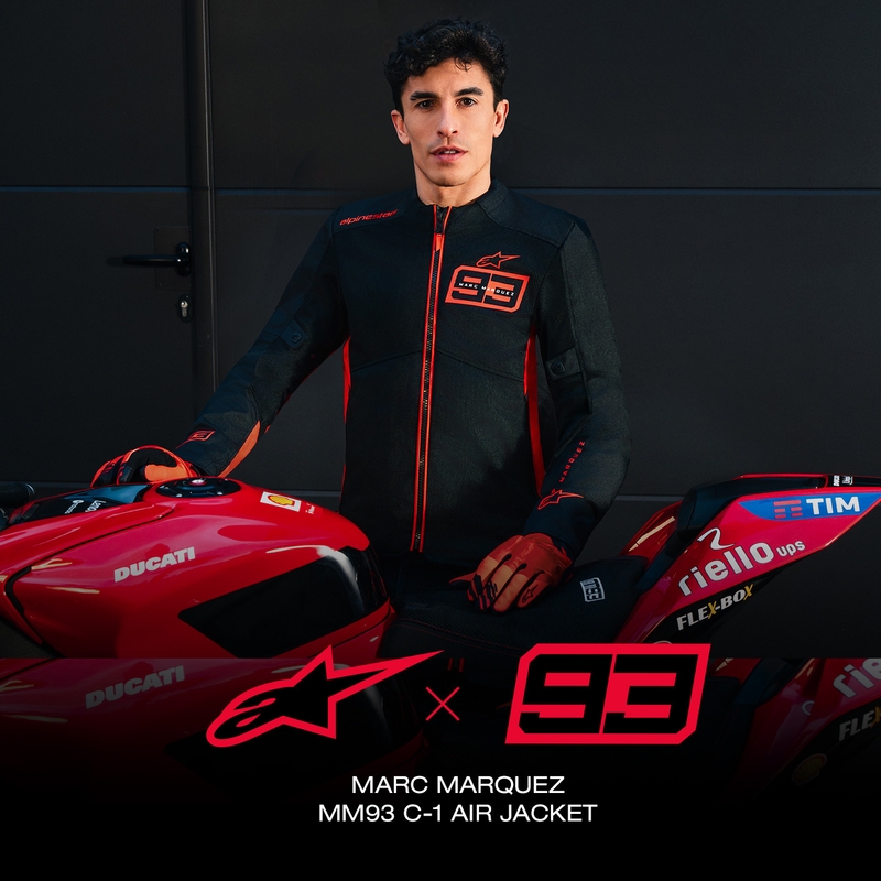 Blouson de moto Alpinestars C-1 AIR MM93, collection fluo, rouge-rouge-noir