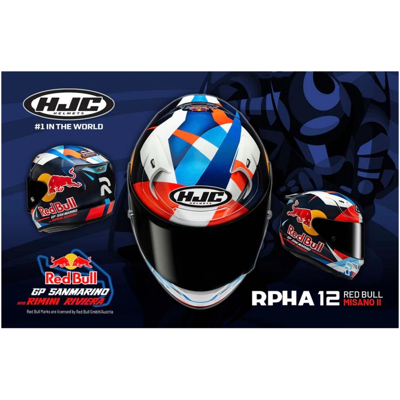 Casque intégral de moto HJC RPHA 12 Red Bull Misano GP 2 MC21 bleu-blanc-rouge