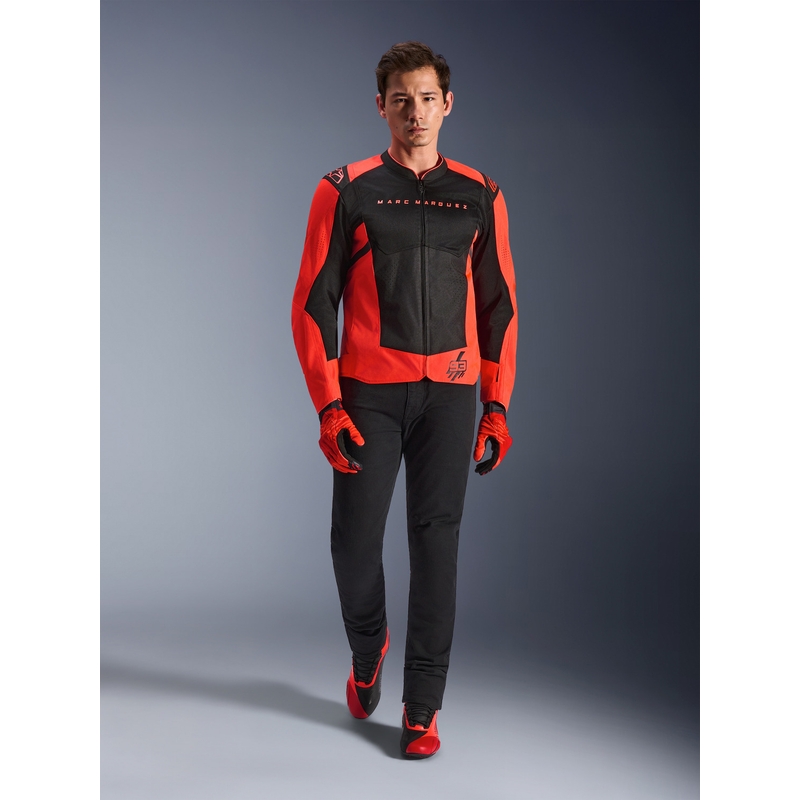 Blouson de moto Alpinestars T-SPS Air V2 MM93, collection fluo, rouge et noir