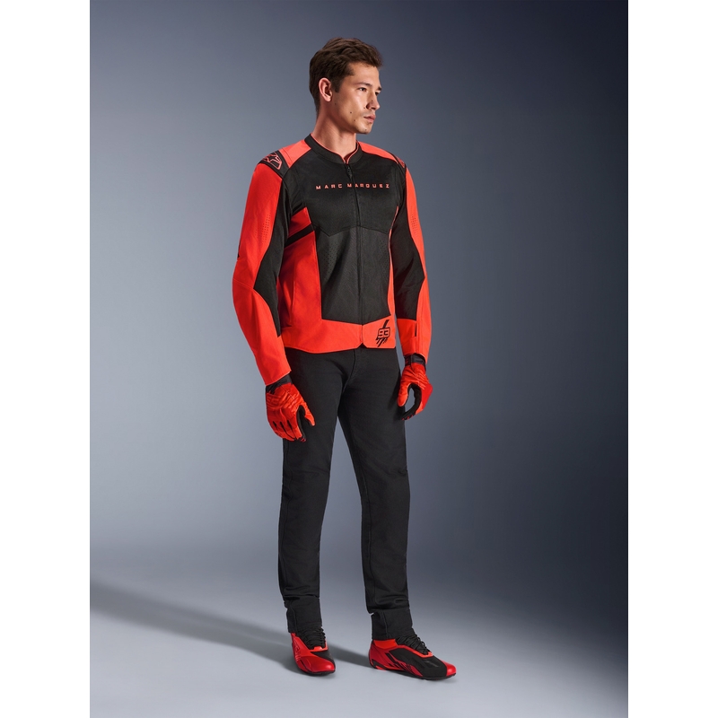 Blouson de moto Alpinestars T-SPS Air V2 MM93, collection fluo, rouge et noir