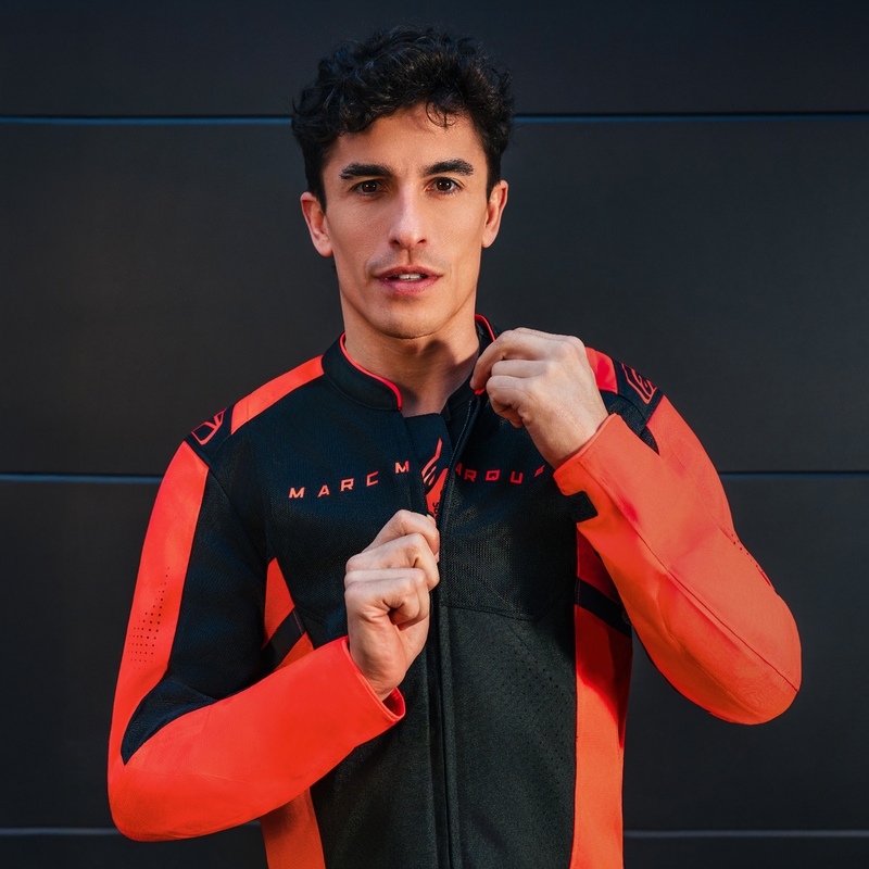 Blouson de moto Alpinestars T-SPS Air V2 MM93, collection fluo, rouge et noir