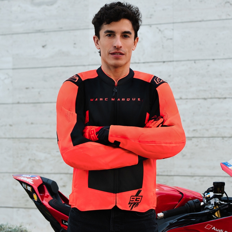 Blouson de moto Alpinestars T-SPS Air V2 MM93, collection fluo, rouge et noir