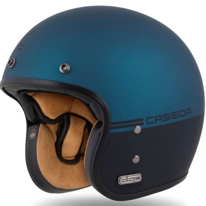 Casque ouvert Cassida Eso Super Hooligan noir mat-bleu métallisé - II. qualité
