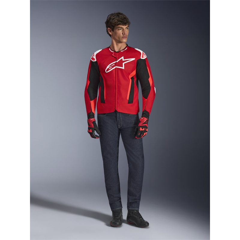 Blouson de moto Alpinestars T-GP Air rouge fluo, rouge, blanc et noir