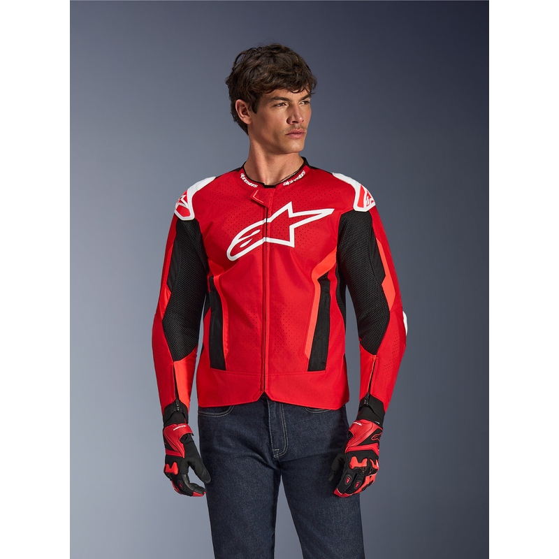 Blouson de moto Alpinestars T-GP Air rouge fluo, rouge, blanc et noir