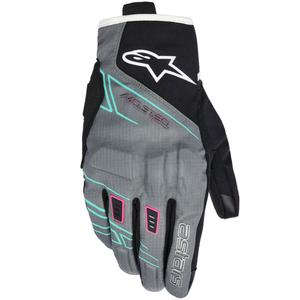 Gants de moto pour femmes Alpinestars STELLA MOBLAST WATERPROOF gris-noir-rose fluo-turquoise-blanc