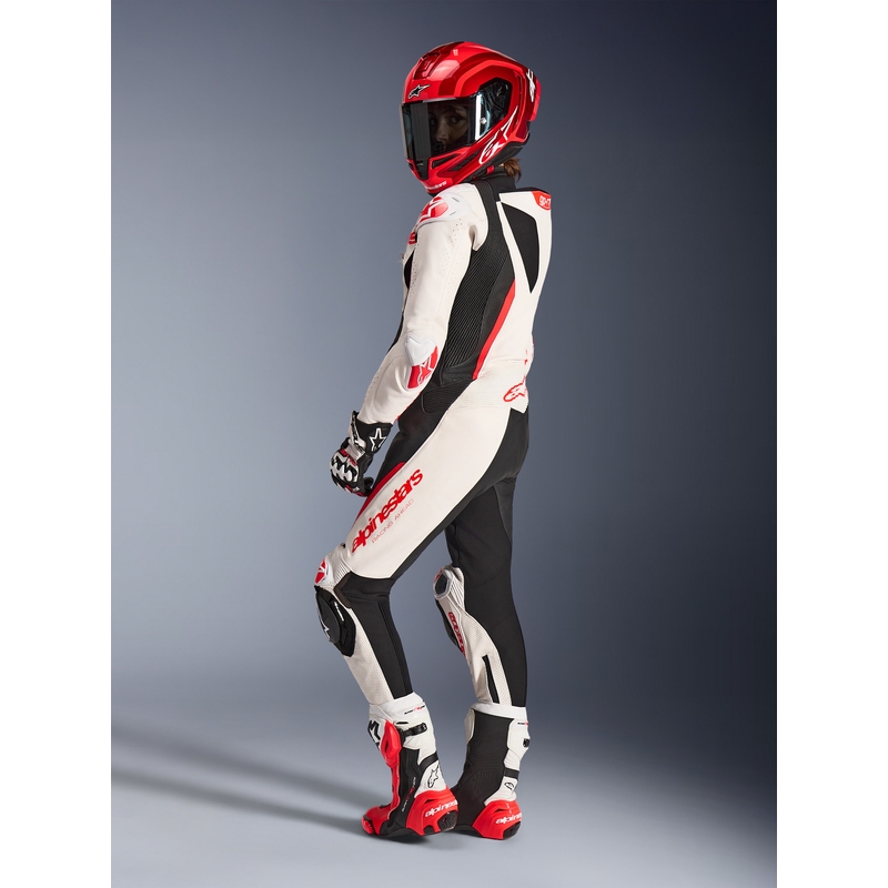 Combinaison moto en cuir une pièce pour femme Alpinestars Stella GP-R7 blanc-rouge fluo-noir