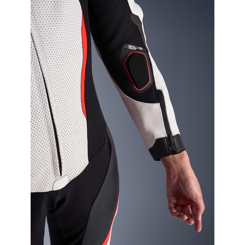 Combinaison moto en cuir une pièce pour femme Alpinestars Stella GP-R7 blanc-rouge fluo-noir