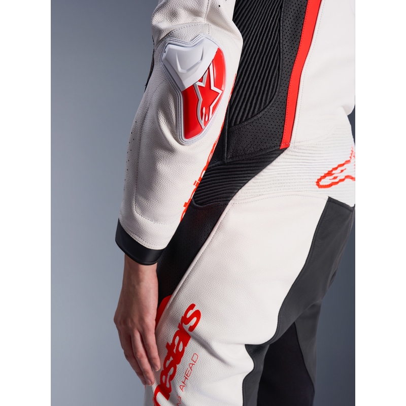 Combinaison moto en cuir une pièce pour femme Alpinestars Stella GP-R7 blanc-rouge fluo-noir