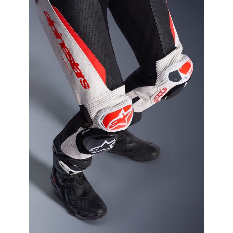 Combinaison moto en cuir une pièce pour femme Alpinestars Stella GP-R7 blanc-rouge fluo-noir