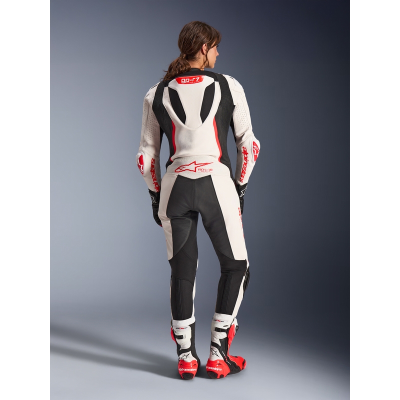 Combinaison moto en cuir une pièce pour femme Alpinestars Stella GP-R7 blanc-rouge fluo-noir