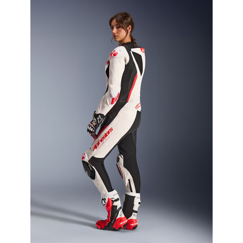 Combinaison moto en cuir une pièce pour femme Alpinestars Stella GP-R7 blanc-rouge fluo-noir