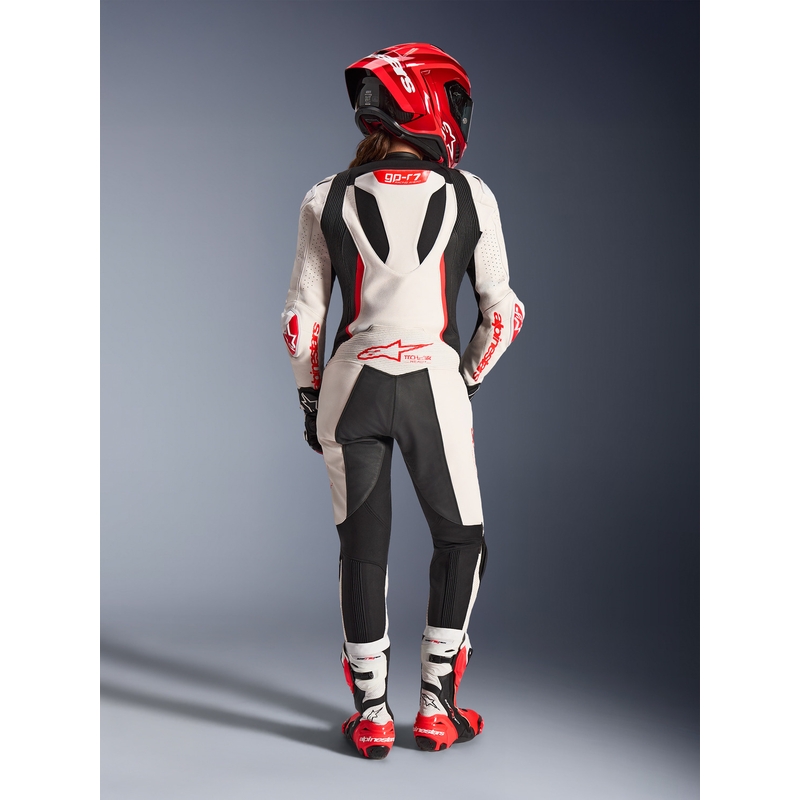 Combinaison moto en cuir une pièce pour femme Alpinestars Stella GP-R7 blanc-rouge fluo-noir