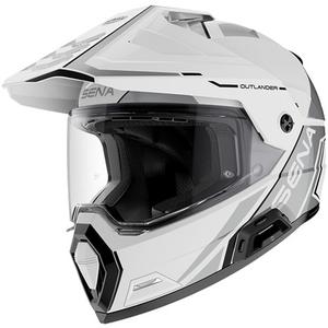 Casque de moto enduro avec système de communication SENA Outlander blanc brillant