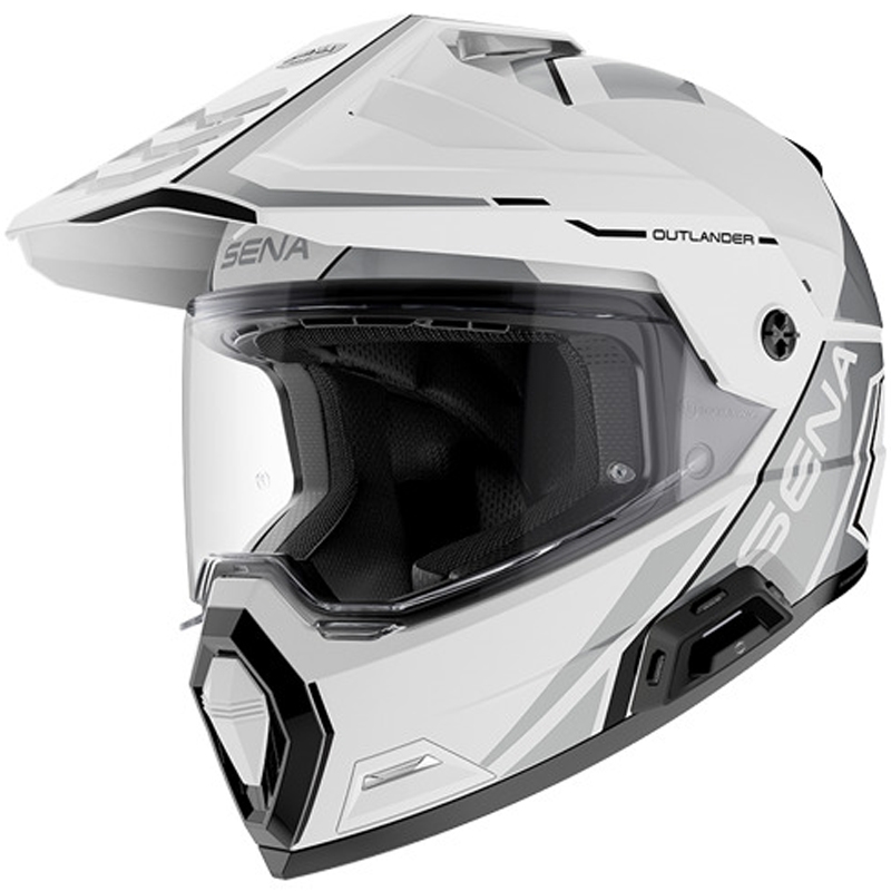 Casque de moto enduro avec système de communication SENA Outlander blanc brillant