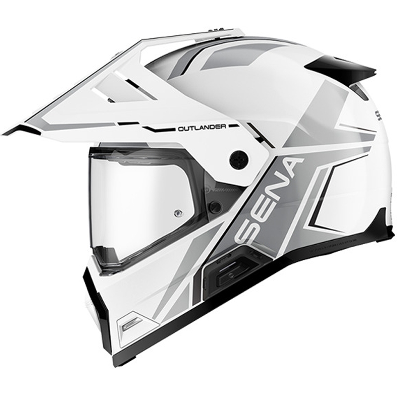 Casque de moto enduro avec système de communication SENA Outlander blanc brillant