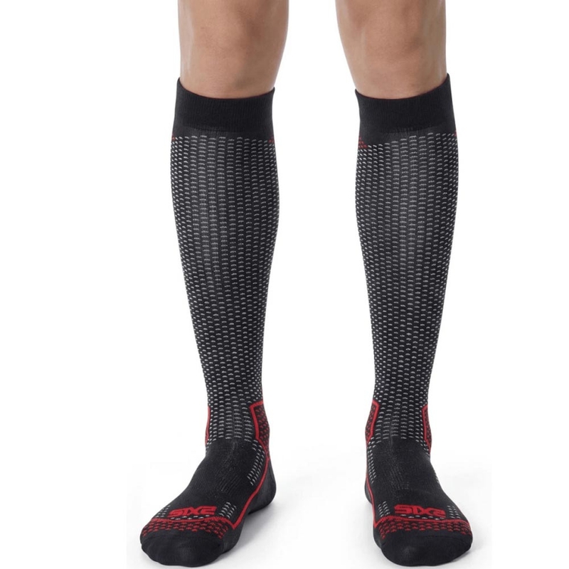 Chaussettes hautes fonctionnelles SIXS LONG V3 noir carbone rouge