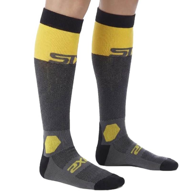 Chaussettes hautes fonctionnelles SIXS LONG RACING V2 gris foncé-jaune