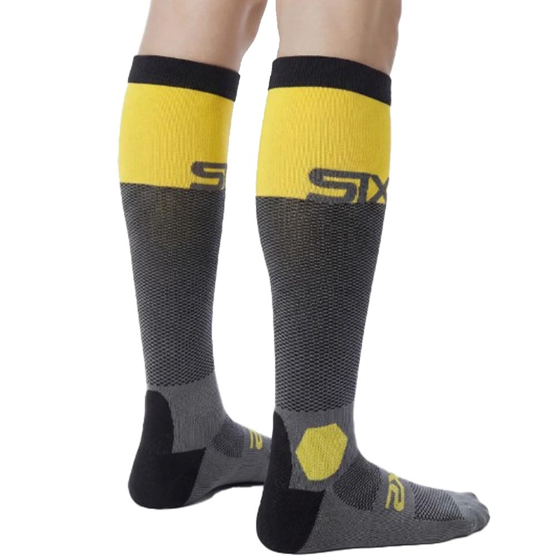 Chaussettes hautes fonctionnelles SIXS LONG RACING V2 gris foncé-jaune